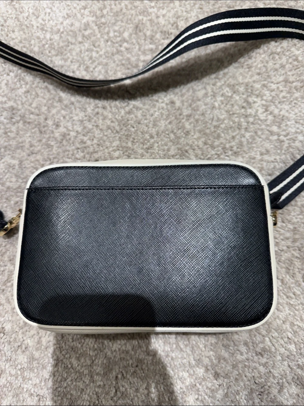 NWOT kate spade Black and cream Striped Strap Crossbody Camera Bag